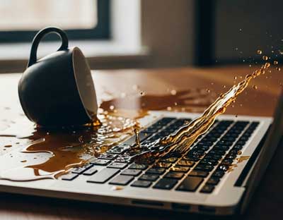 coffee cup ruining computer with spill